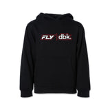 Youth black hoodie front view with FLY dbk logo and kangaroo pocket