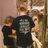 Black toddler T-shirt with white back graphic text and underline detail