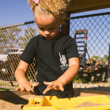 Black toddler T-shirt with white hand logo graphic on the chest