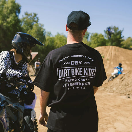 Black Speed & Style Tee, back print with “DIRT BIKE KIDZ” racing crew graphic