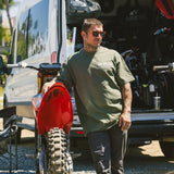 Military green crewneck T-shirt with small chest “Dirt Bike Kidz” logo print