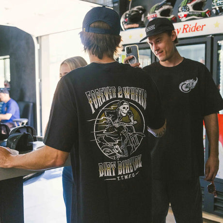 Black Ghost Rider Tee back view with skull biker circle graphic and T.T.W.F.O.