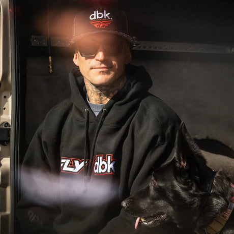 Black hoodie with hood and FLY/DBK logo print
