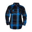 Women’s blue-and-black plaid flannel shirt with button-front and point collar