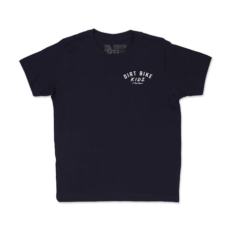 Navy youth premium tee with small DIRT BIKE KIDZ logo on chest