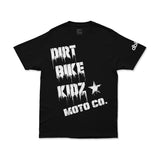 Black graphic T-shirt with front print and star detail, short sleeves