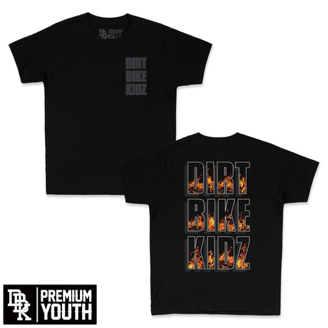 Black youth premium tee set with front logo and back graphic text DIRT BIKE KIDZ
