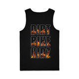 Black youth tank top with large 'DIRT BIKE KIDZ' text and flame-style graphics