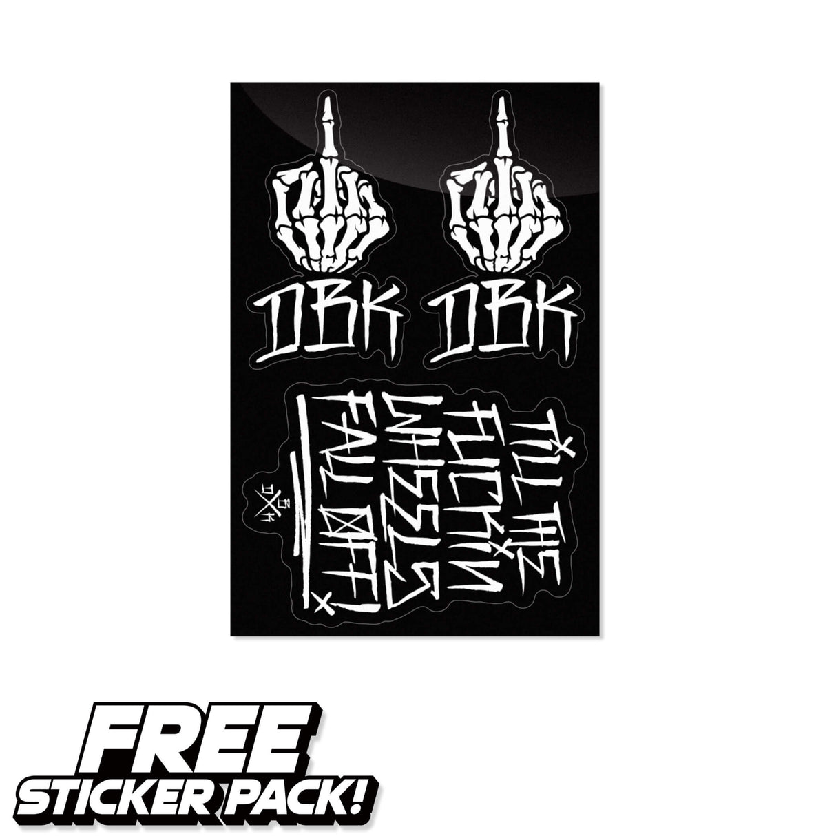 Black sticker pack graphic with mirrored hand and text designs