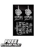 Black sticker pack graphic with mirrored hand and text designs