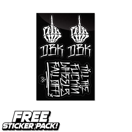 Black sticker pack graphic with mirrored hand and text designs