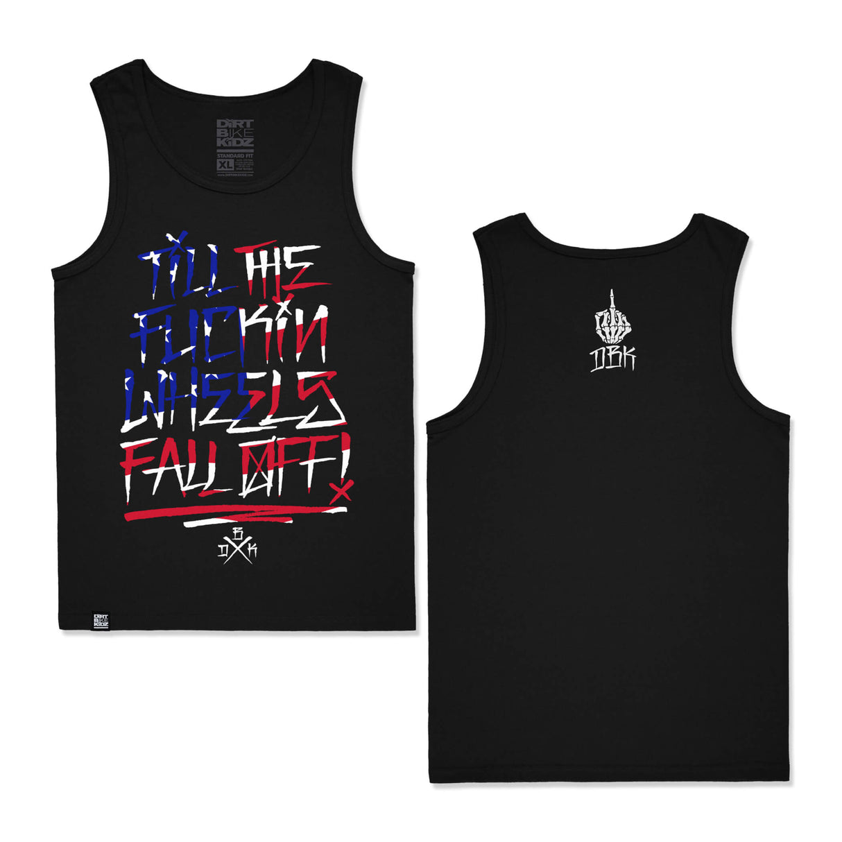 Black tank top front graphic and small back logo print