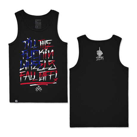 Black tank top front graphic and small back logo print
