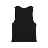 Black tank top back view with crew neckline and plain fabric surface