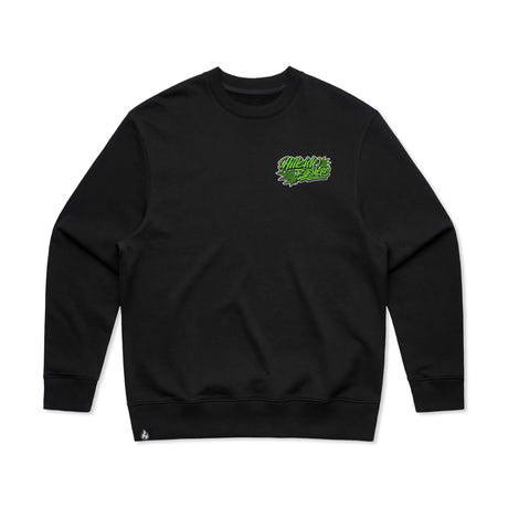 Schwarzer Hillside Burners Crewneck mit kleinem grünem Brustlogo