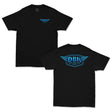 Black kids T-shirt with small blue DBK logo on the chest.