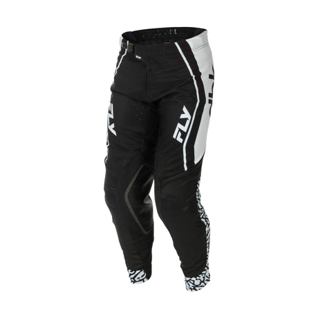 Motorcycle pant, black with white side stripes and graphic panels