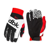 Youth motocross gloves pair, red wrist, black and white palm, red accents