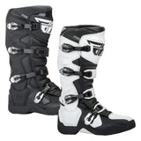 Black motocross boots with three adjustable buckles and large logo side panel