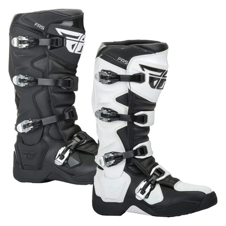 Black motocross boots with three adjustable buckles and large logo side panel
