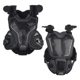 Protective roost guard vest in black with perforated honeycomb mesh and adjustable straps