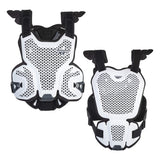 Protective roost guard vest in white with perforated mesh panels and padded shoulder supports