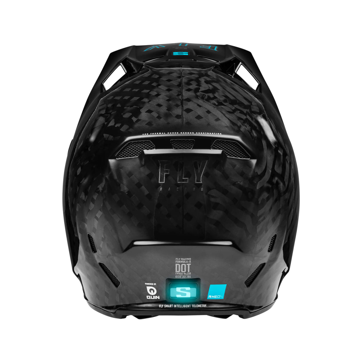 Black carbon racing helmet top shell with vent panels and blue S smart tech badge