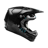 Black carbon racing helmet with blue FLY logo, front shield and textured ventilation