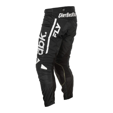 Black riding pants with white vertical logo stripe and vented knee panels