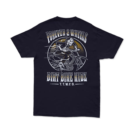 Navy Ghost Rider Tee back graphic: skull rider with DIRT BIKE KIDZ text