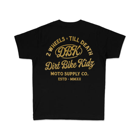 Youth Premium Tee, schwarz, großer Rückenprint: 2 Wheels Till Death, Gold