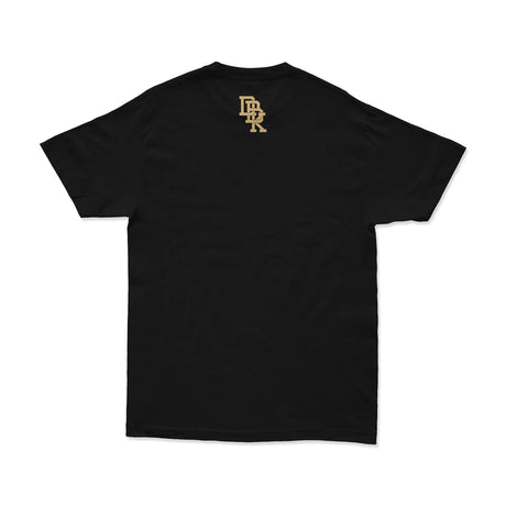 Gold Standard - Tee in Black, back view with small gold monogram logo