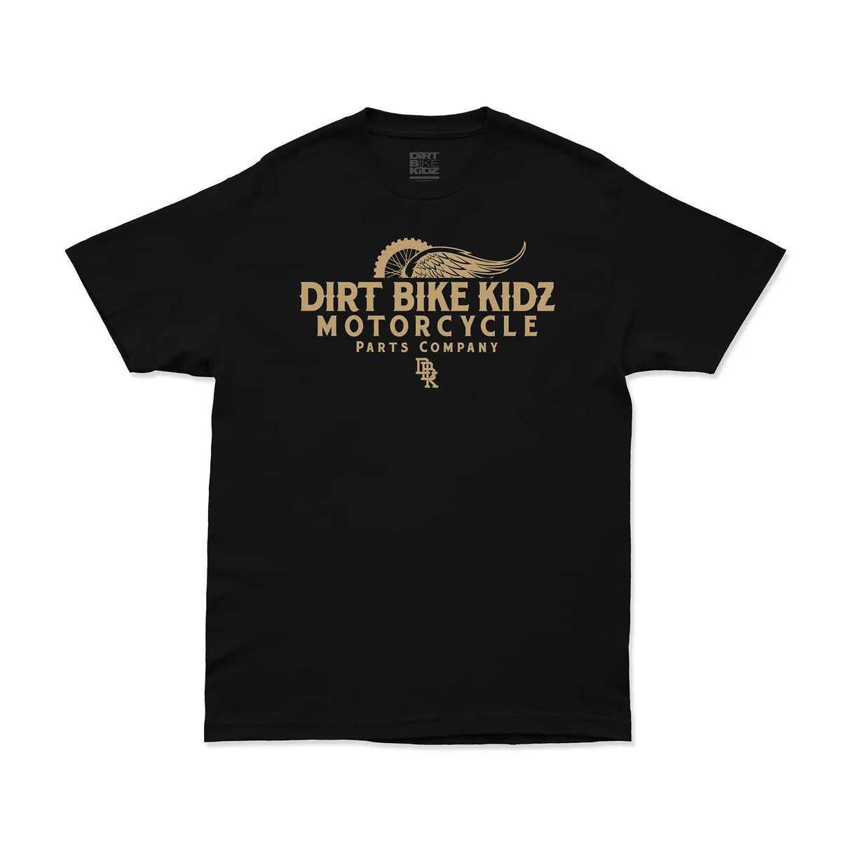 Black dirt bike graphic T-shirt with front logo print