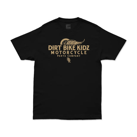 Gold Standard - Tee in Black, front Dirt Bike Kidz motorcycle logo print