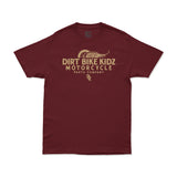 Burgundy dirt bike graphic T-shirt with front logo print