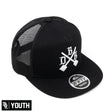 2Fifty youth cap in black, mesh side panels and front crossed logo emblem