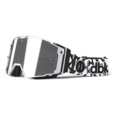 Helios goggle with white-and-black strap and clear/gray lens insert