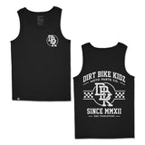 Black youth tank top with large 'DIRT BIKE KIDZ' racing graphic on front.