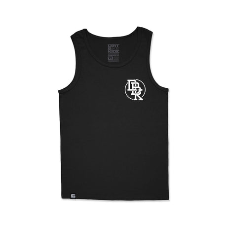 Black youth tank top with small circular emblem on upper chest.