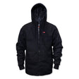 Deluxe jacket, dark hooded zip-up with chest pocket and drawstring hem cords