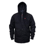 Deluxe jacket, dark hooded zip-up with chest pocket and drawstring hem cords