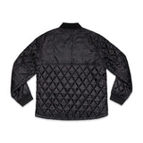Premium jacket back view with quilted diamond pattern and repeating dbk logo finish