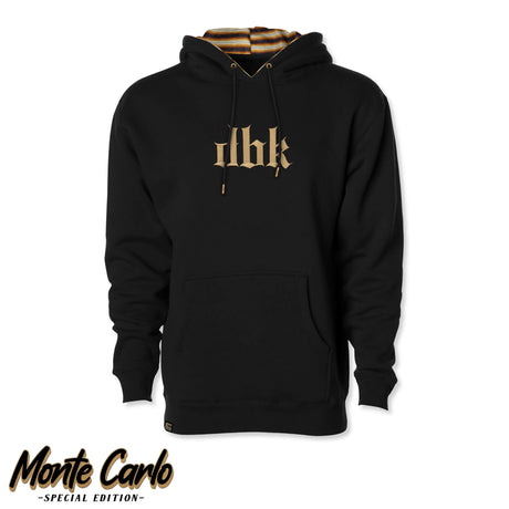 Monte Carlo Premium Hoodie, black pullover with front pocket and embroidered logo