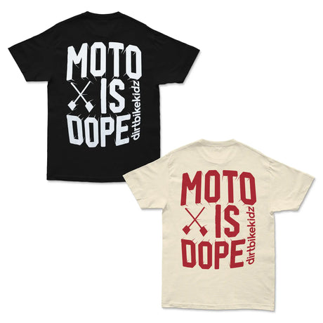 Crewneck graphic T-shirt set in black and cream, Moto is Dope front print