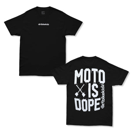 Moto is Dope tee, black—front logo text 'dirtbikekidz'.