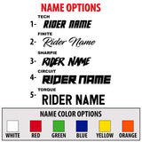 Rider name options chart with customizable letter styles for graphics