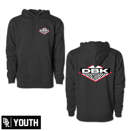 No Sleep youth hoodie in dark gray with front pocket and DBK Moto chest logo