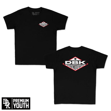 Youth premium T-shirt in black with small DBK Moto chest graphic