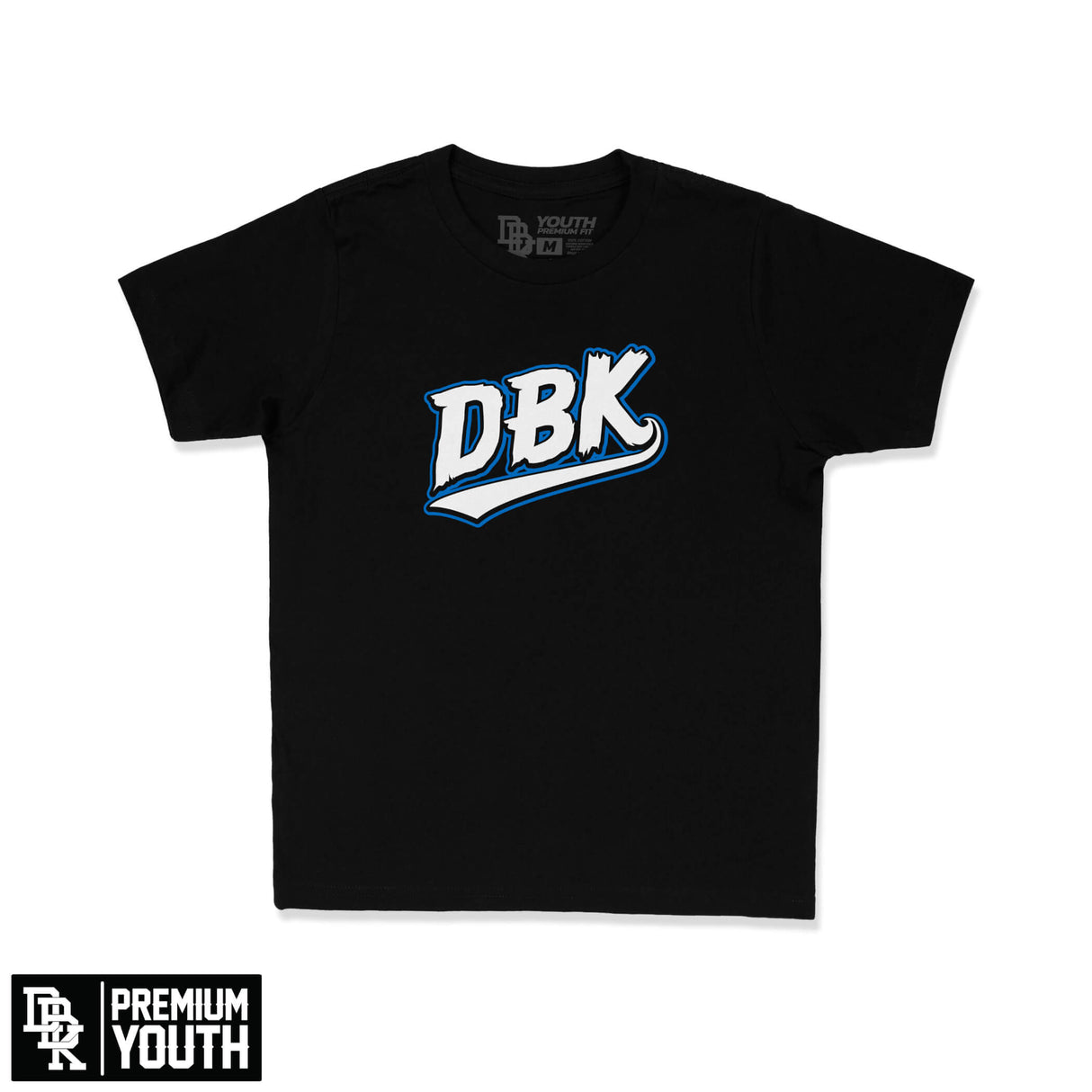 Youth premium tee, black knit with DBK logo graphic on chest