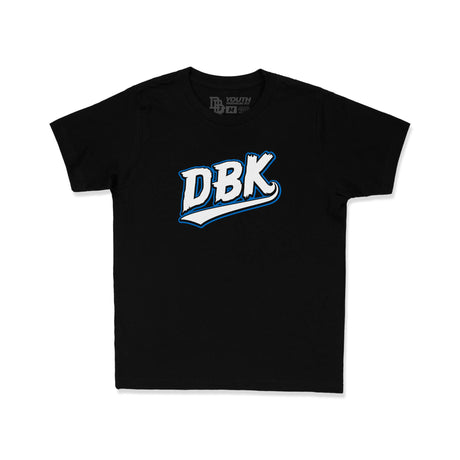 Youth premium tee, black knit with small DBK logo on chest